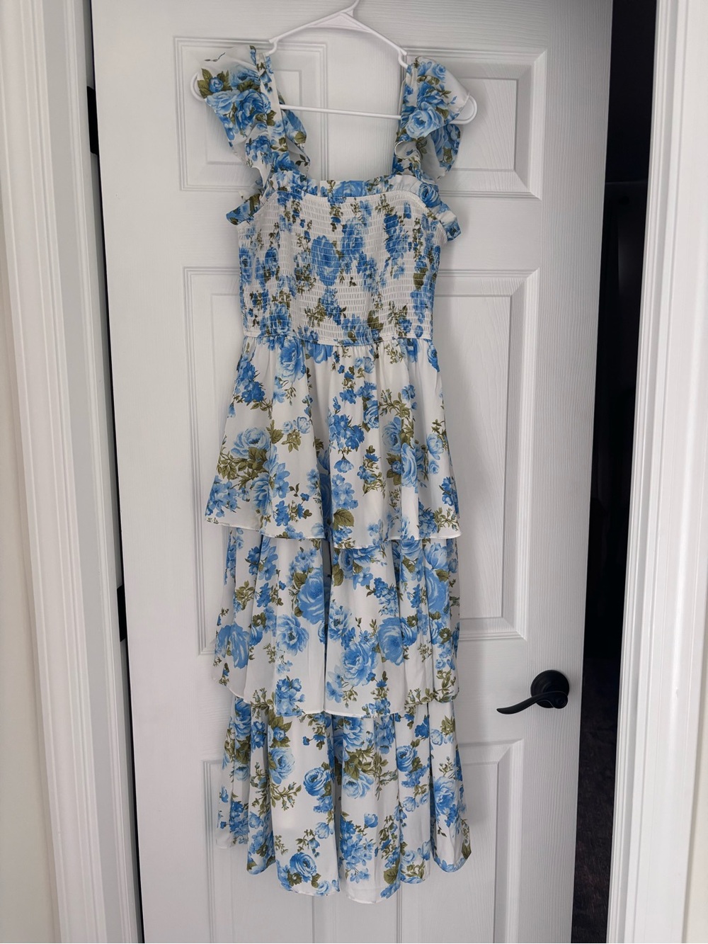 August Sky Blue Floral Tiered Maxi Dress - Women size small